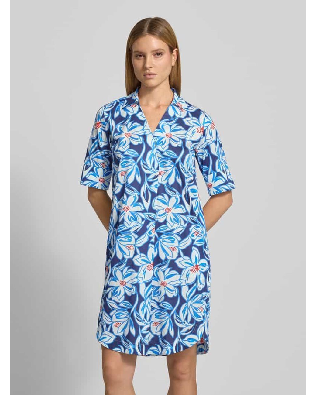 White Label Blue Knielanges Hemdblusenkleid im Allover-Look