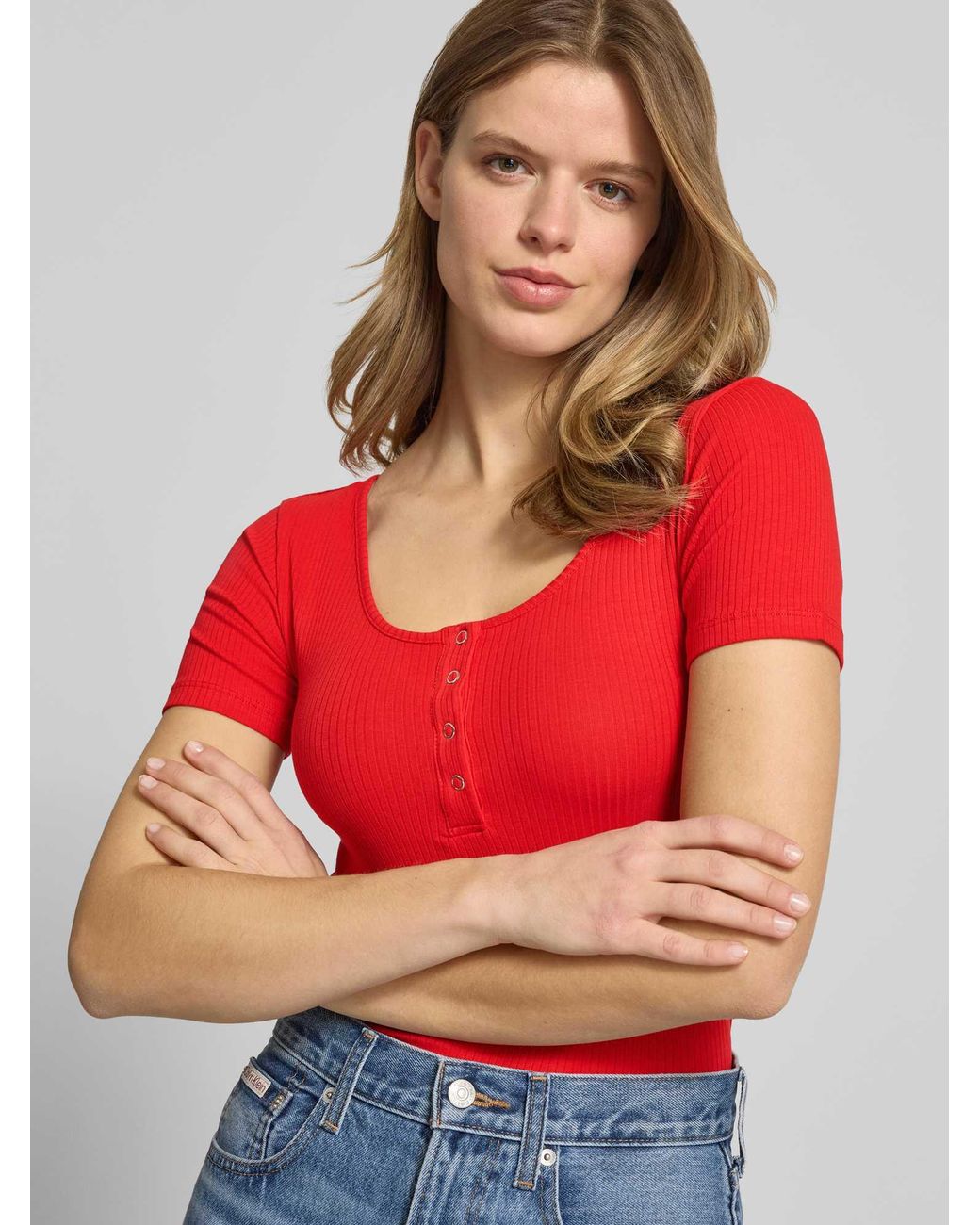 Pieces Slim Fit T-Shirt Van Katoenmix Model 'Kitte' in het Red