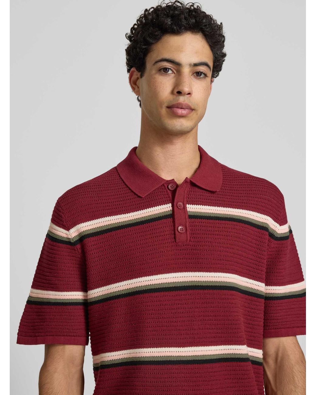 Jack & Jones Regular Fit Poloshirt Met Streepmotief Model 'Maine' in het Red voor heren