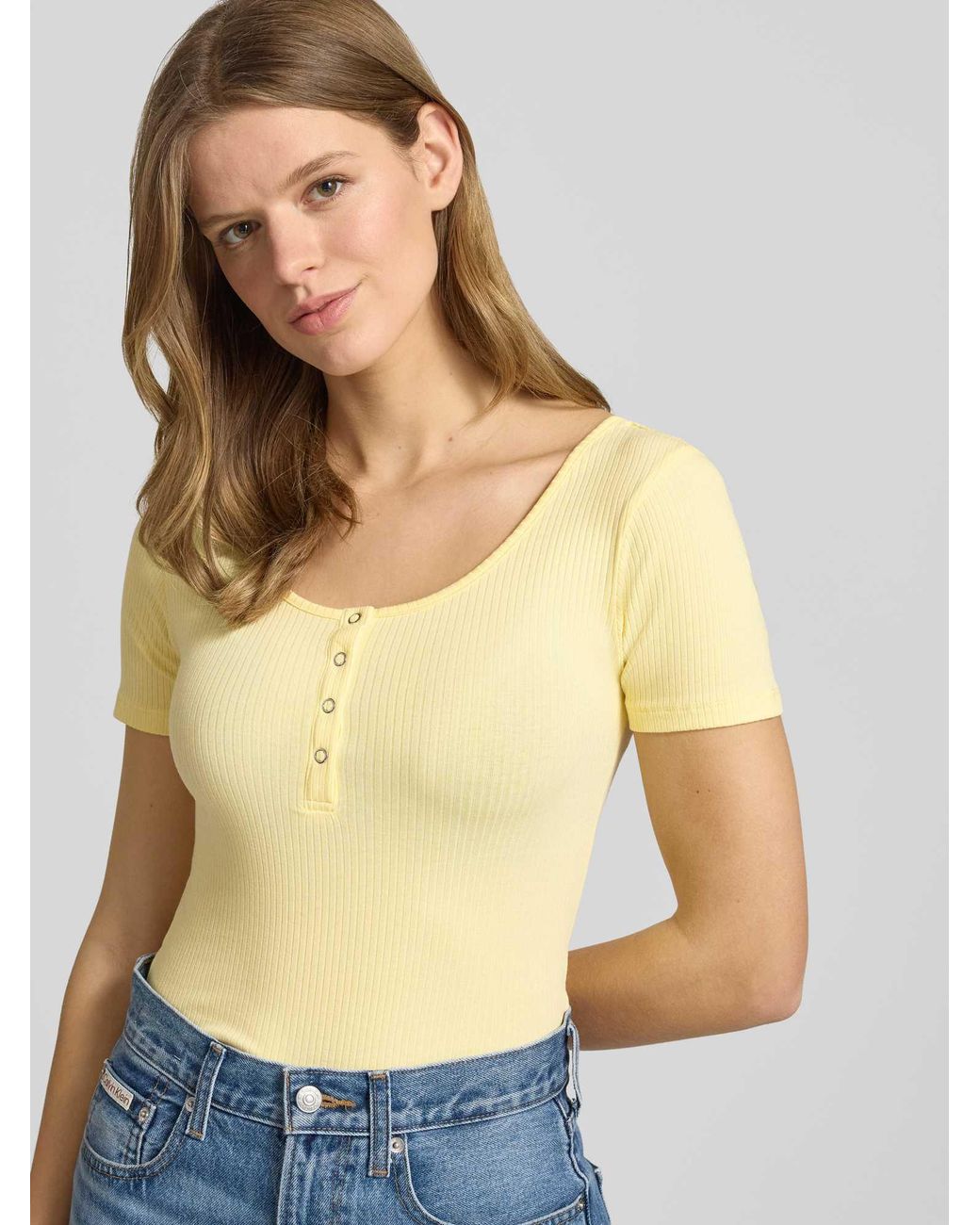 Pieces Slim Fit T-Shirt Van Katoenmix Model 'Kitte' in het Yellow