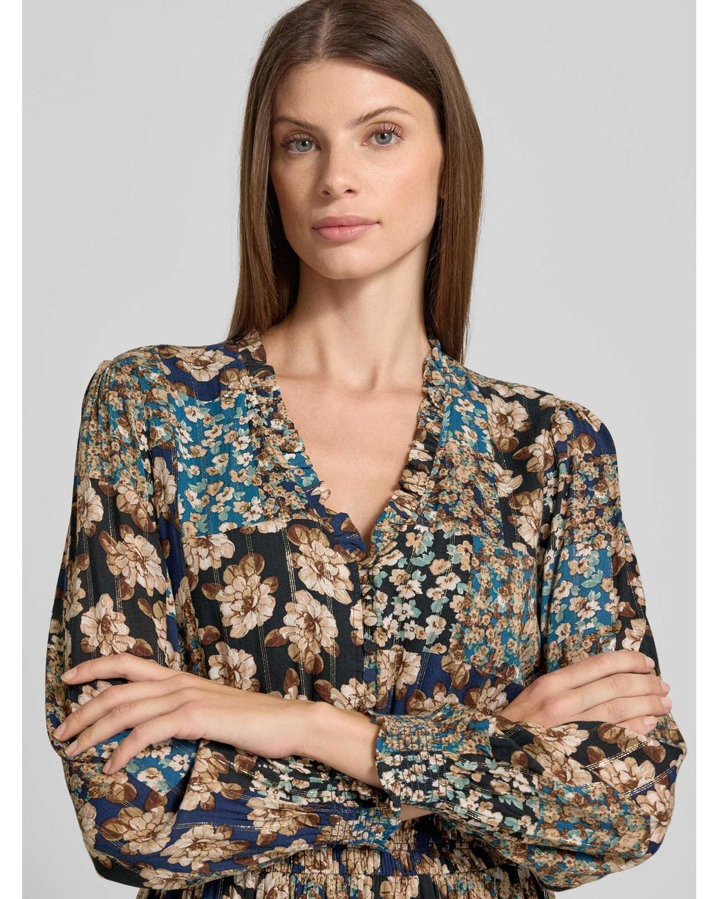 Apricot Mini-Jurk Met V-Hals in het Multicolor