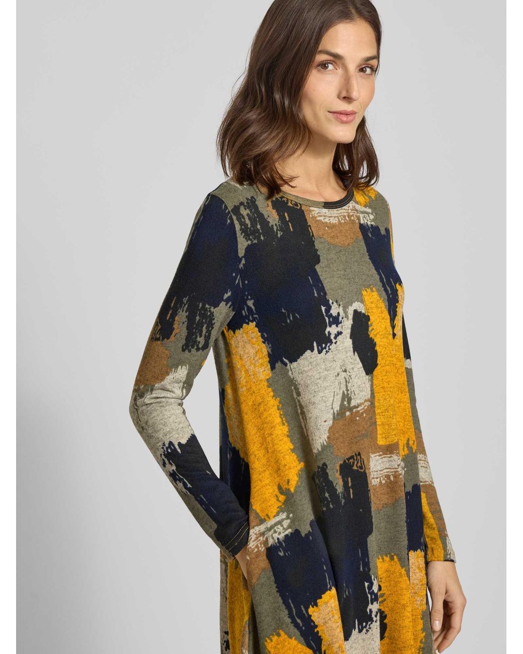 Apricot Mini-Jurk Met Ronde Hals in het Multicolor