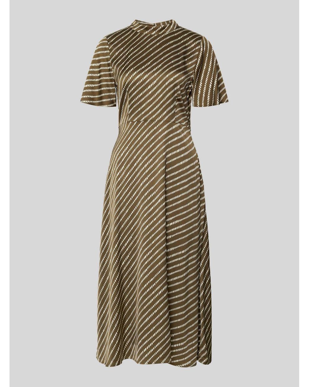 Comma, Midi-Jurk Van Pure Viscose Met Opstaande Kraag in het Natural