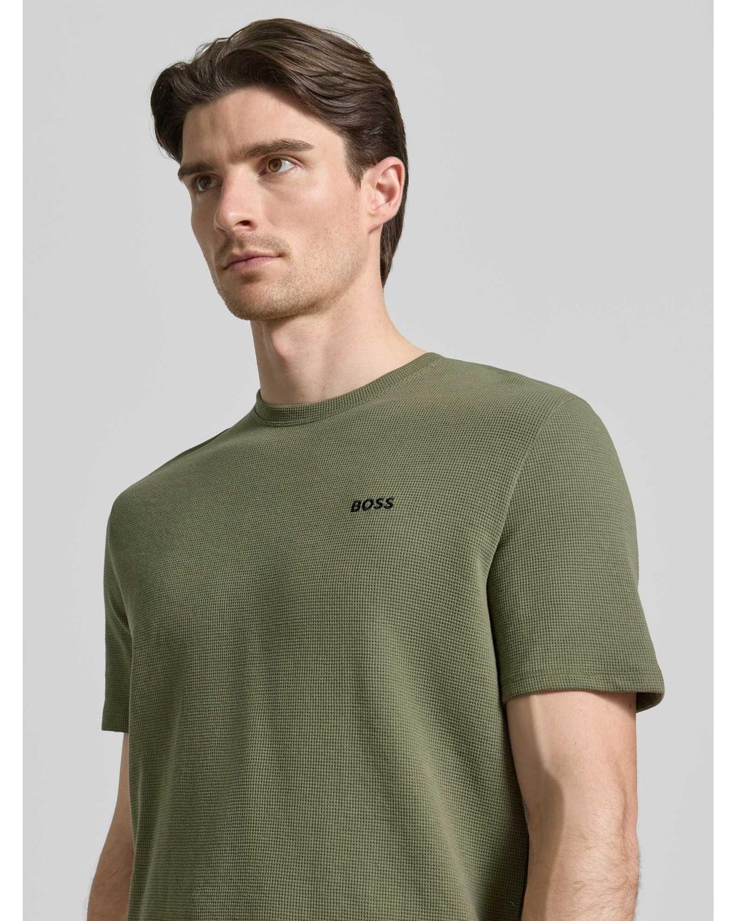 Boss Regular Fit Pyjama-Top Van Katoenmix Model 'Waffle' in het Green voor heren
