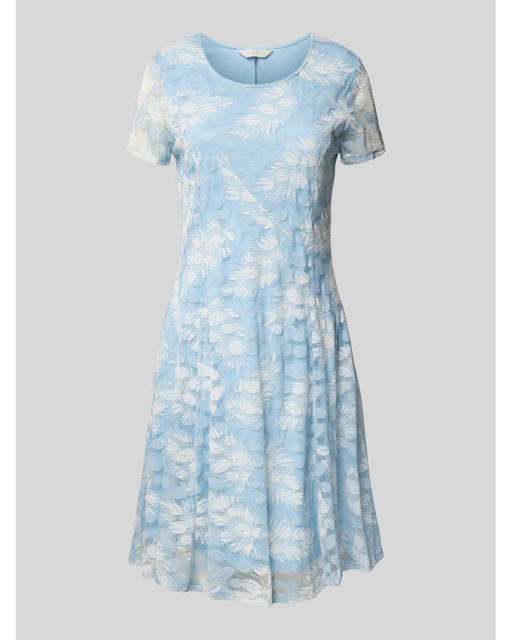 Apricot Knie-Lange Jurk Met Ronde Hals in het Blue