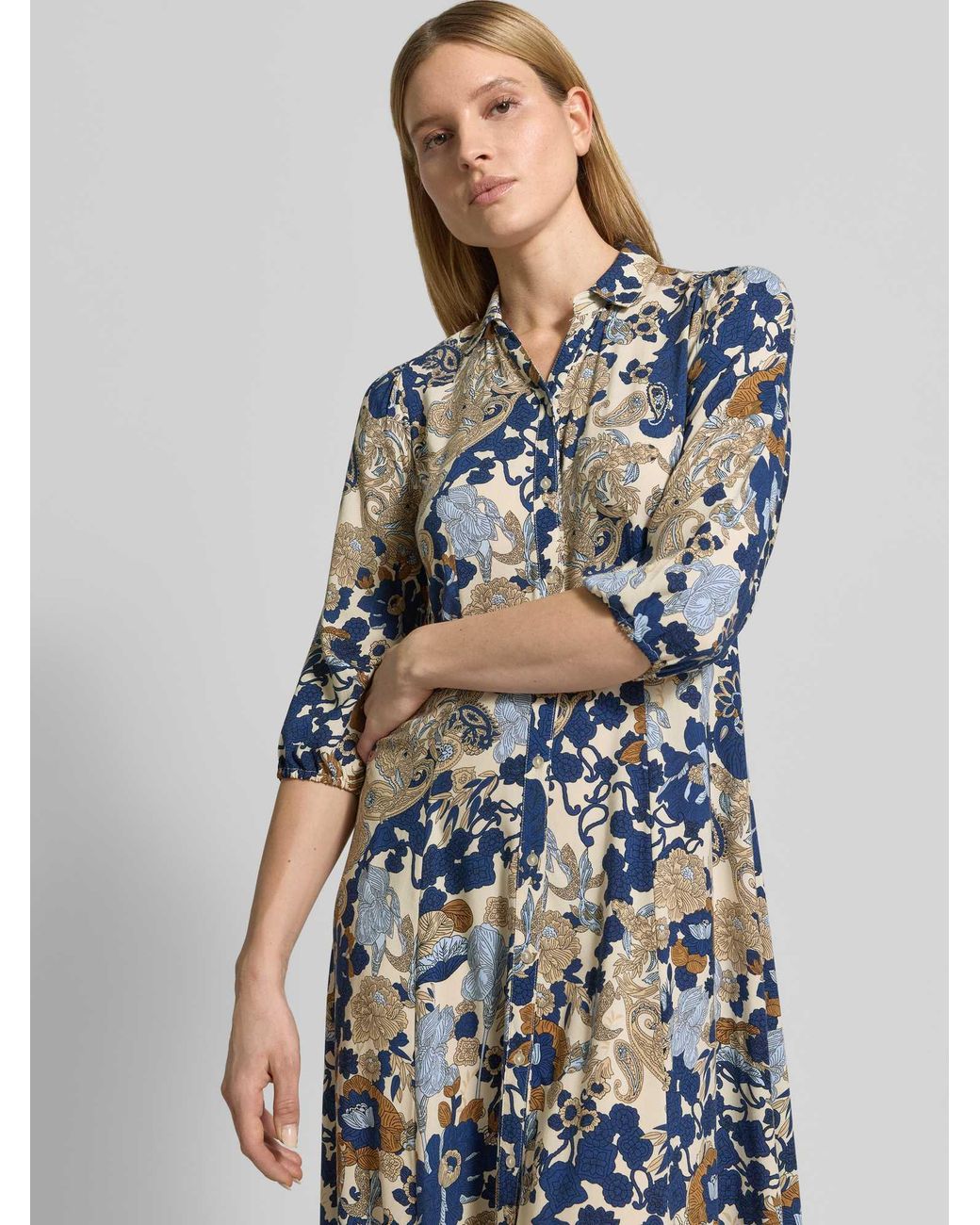 Soya Concept Overhemdjurk Van Viscose Met 3/4-Mouwen Model 'Cunilla' in het Blue