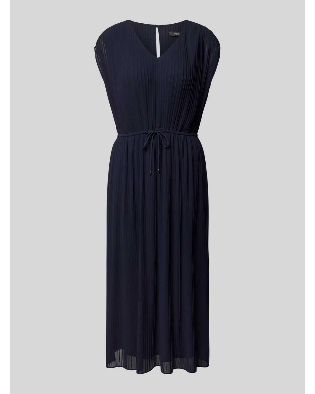 Comma, Midi-jurk Met Plissévouwen in het Blue