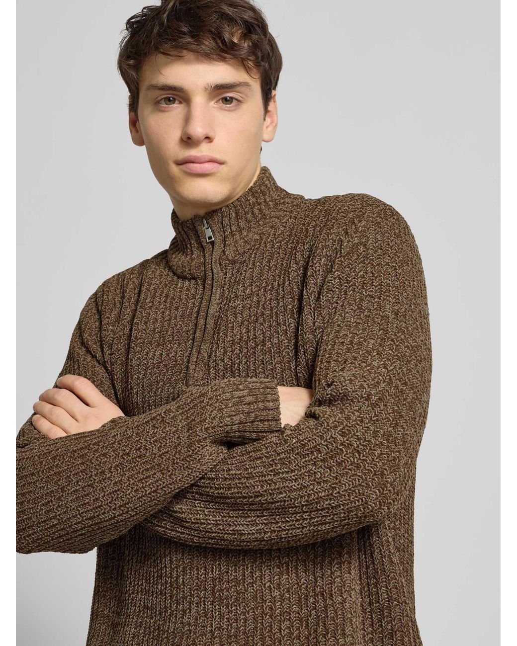 Only & Sons Regular Fit Schipperstrui Met Korte Ritssluiting, Model 'Join' in het Brown voor heren