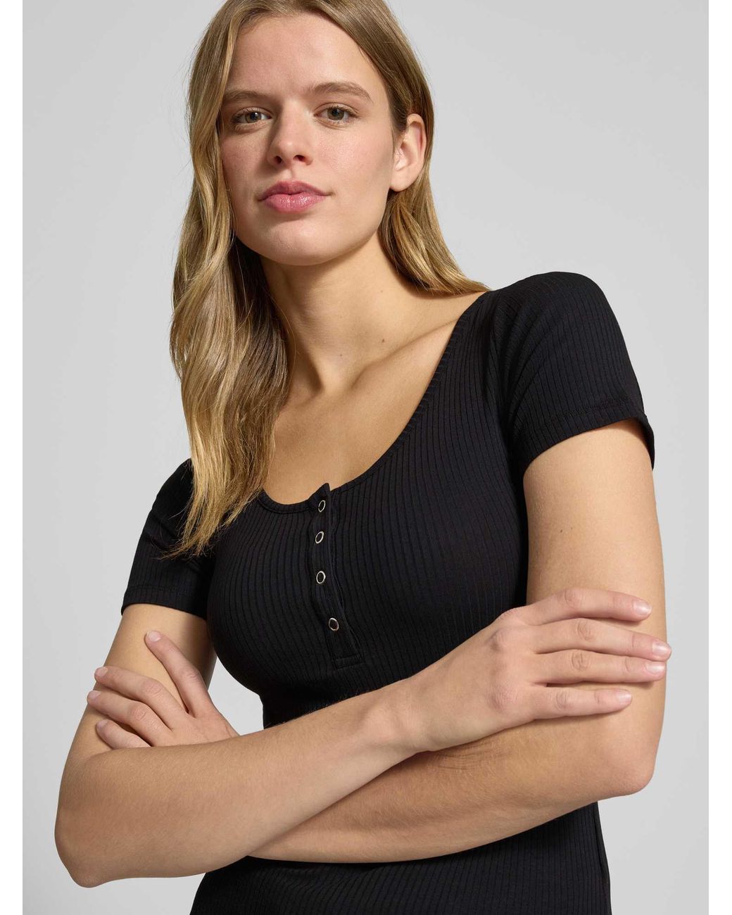 Pieces T-shirt Met Ribstructuur, Model 'kitte' in het Black