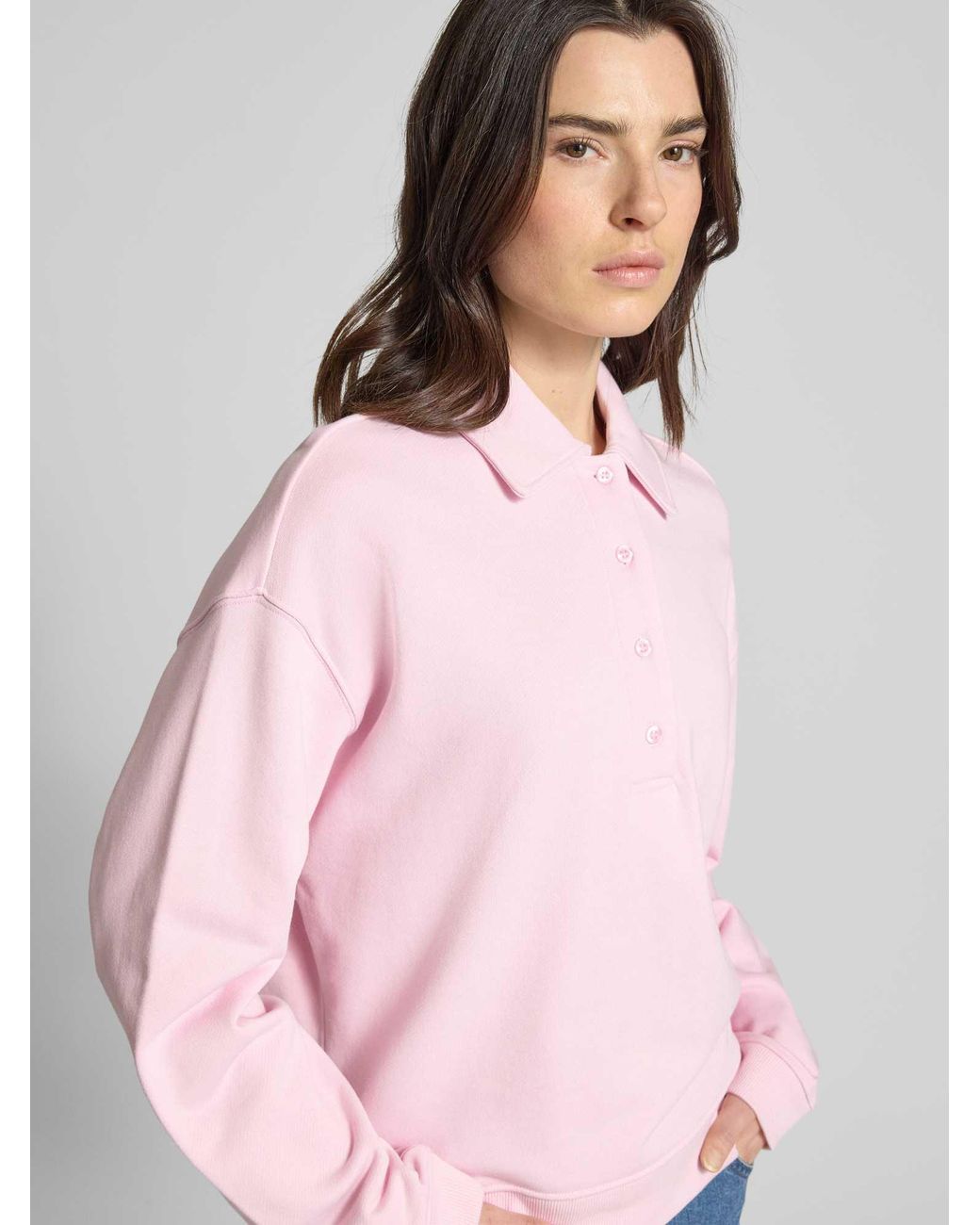 Jake*s Relaxed Fit Sweatshirt Met Polokraag in het Pink