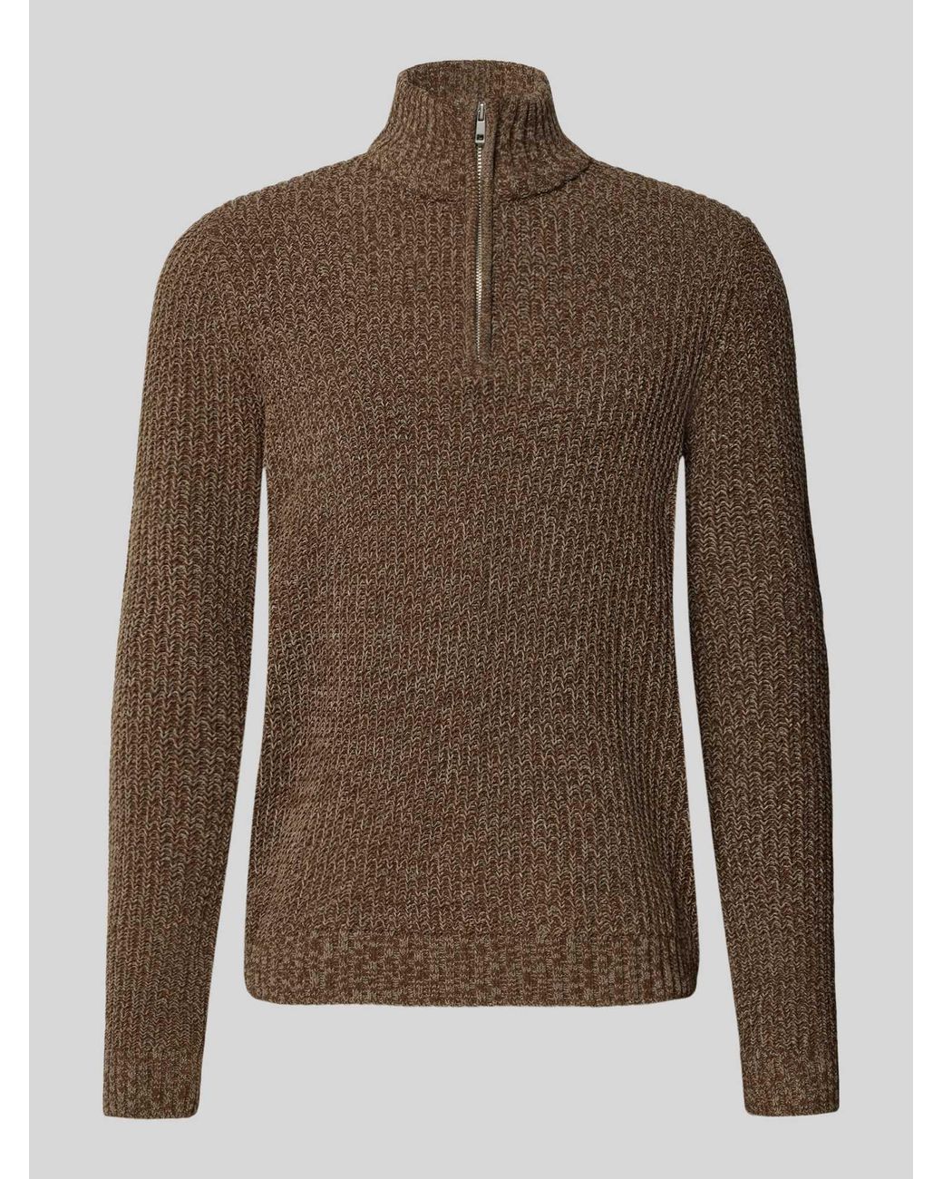 Only & Sons Regular Fit Schipperstrui Met Korte Ritssluiting, Model 'Join' in het Brown voor heren