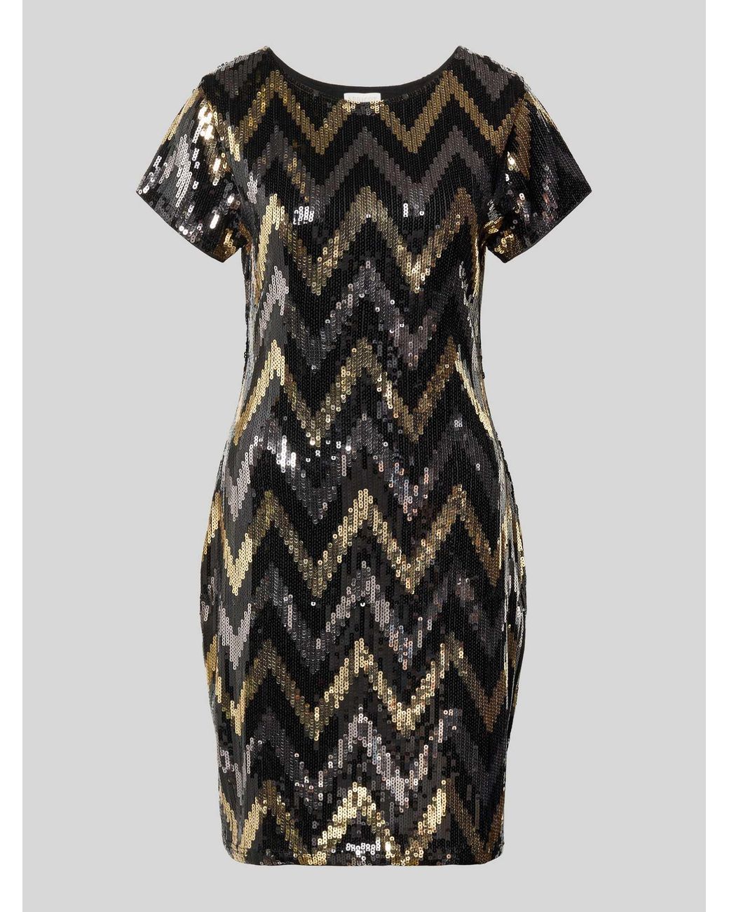 Apricot Mini-Jurk Met Ronde Hals in het Black