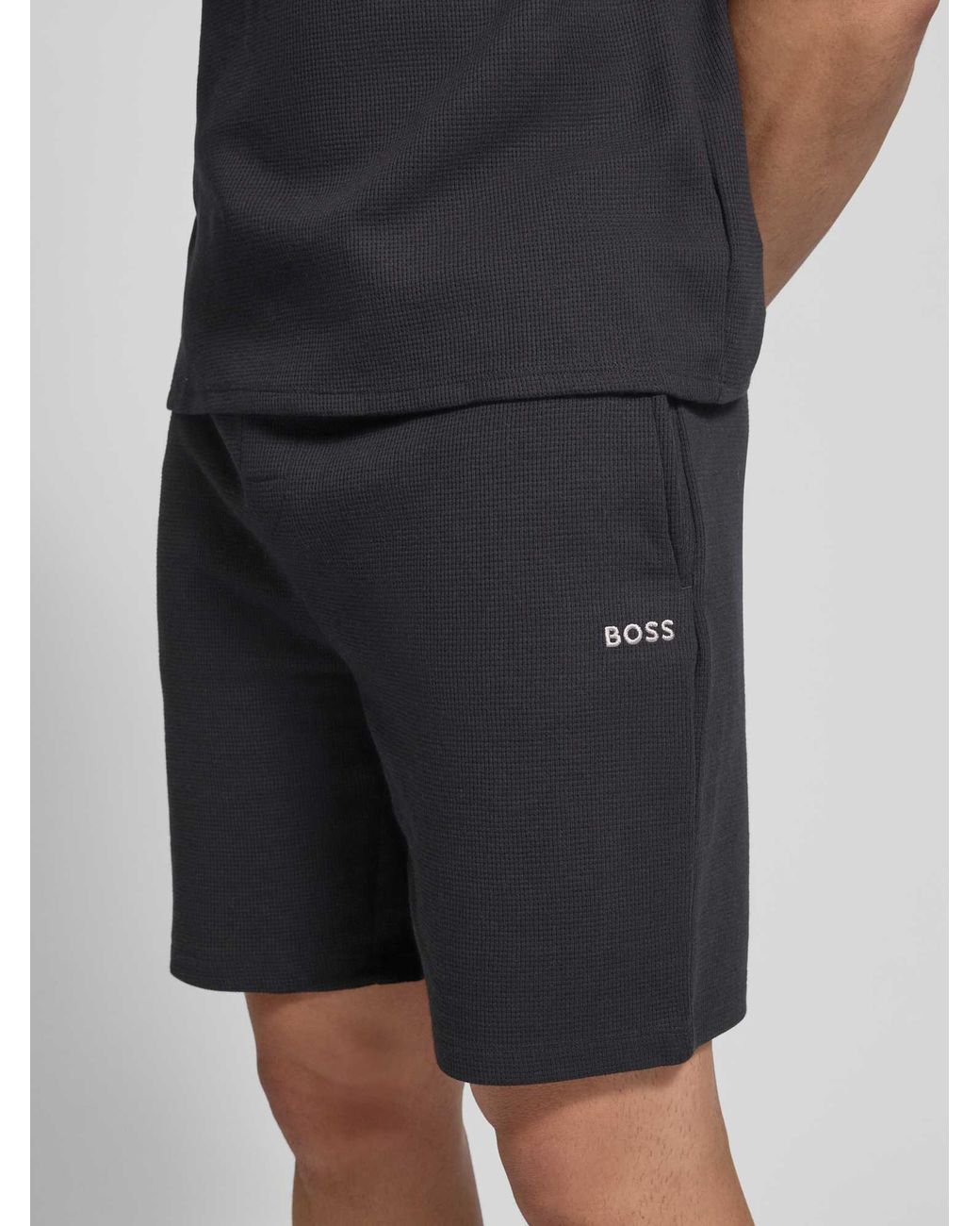 Boss Korte Regular Fit Broek Met Structuurmotief in het Black voor heren
