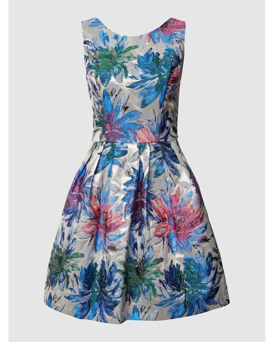 Swing Cocktailkleid mit floralem Muster und Effektgarn in Blau Lyst DE