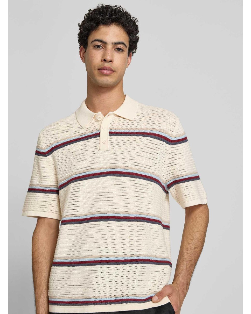 Jack & Jones Regular Fit Poloshirt Met Streepmotief Model 'Maine' in het Natural voor heren