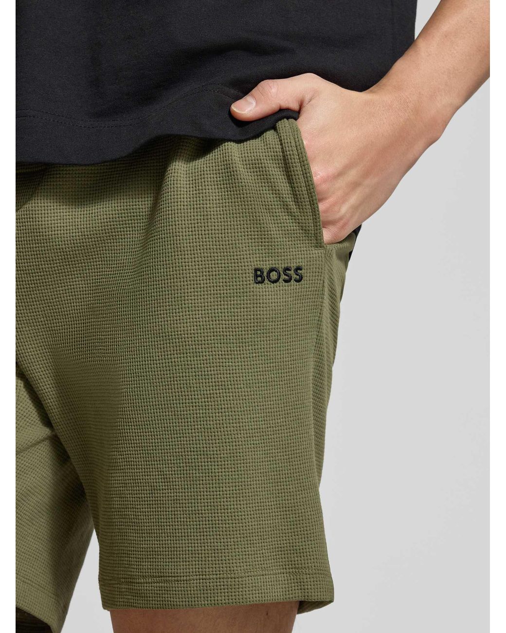 Boss Regular Fit Sweatshort Van Katoenmix Model 'Waffle Shorts' in het Green voor heren