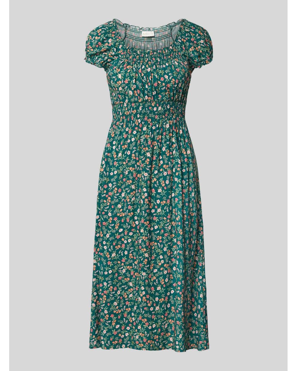 Apricot Midi-Jurk Van Viscose Met Smokdetails in het Green