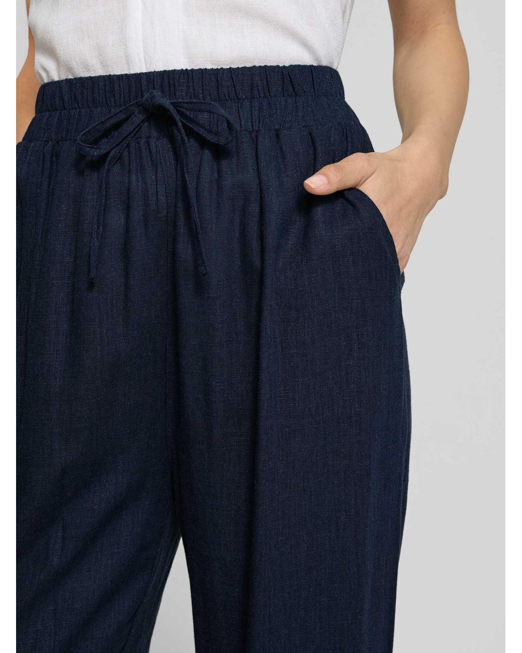Apricot Broek Van Een Mix Van Viscose En Linnen Met Elastische Band in het Blue