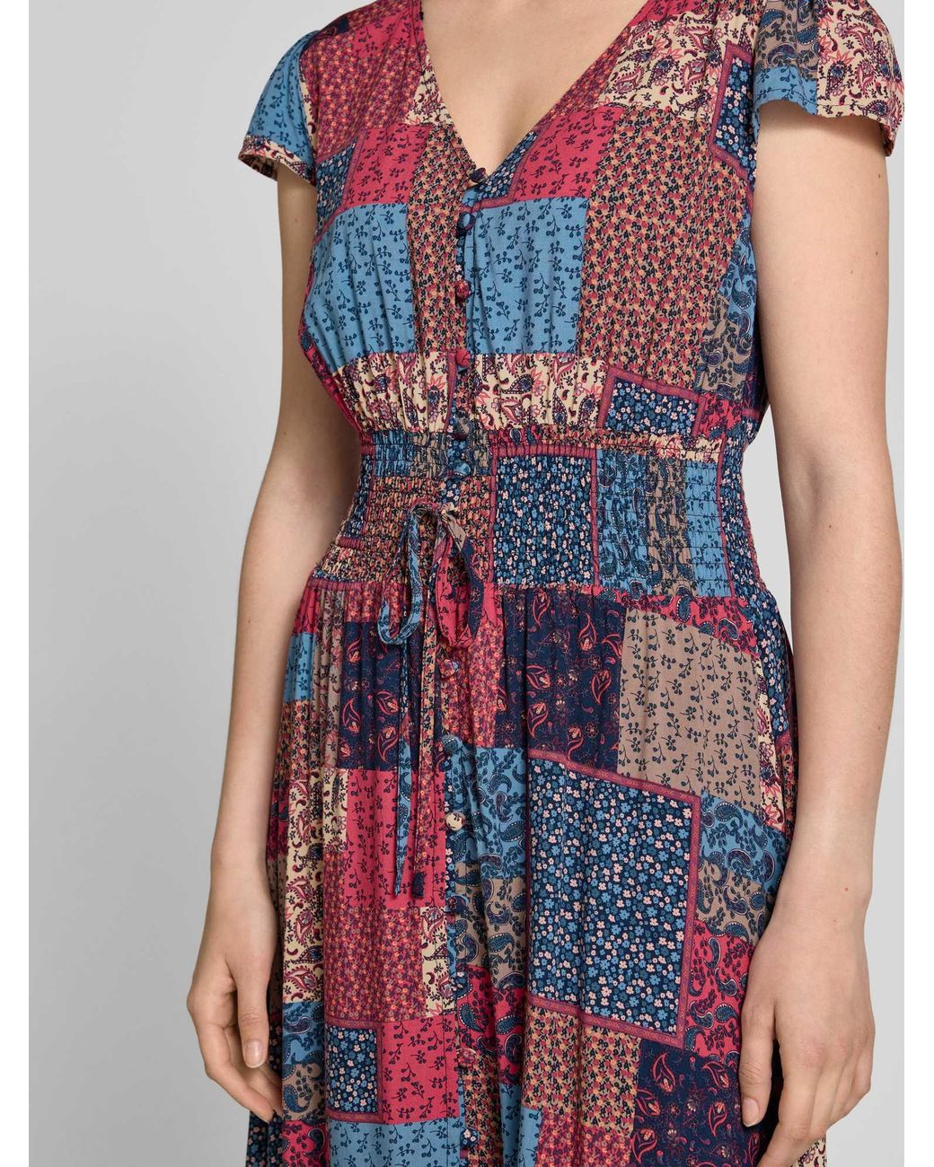 Apricot Maxi-Jurk Van Viscose Met V-Hals in het Blue