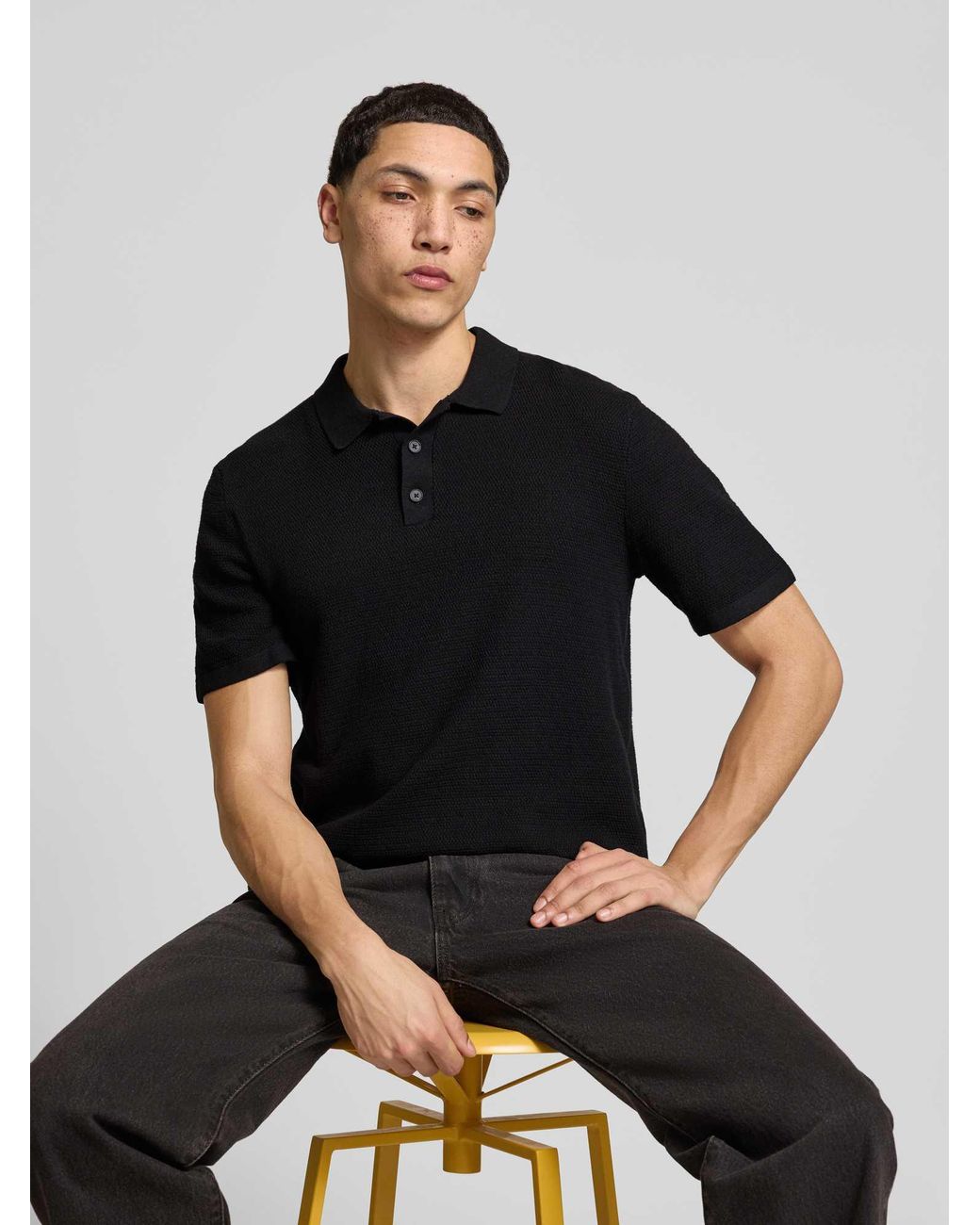 Jack & Jones Regular Fit Poloshirt Met Structuurpatroon Model 'George' in het Black voor heren