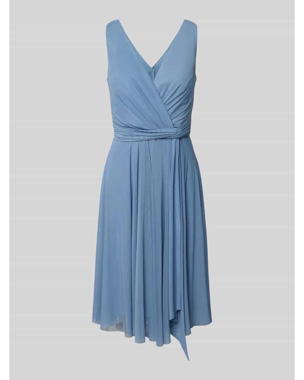 TROYDEN COLLECTION Blue Knielanges Cocktailkleid in Wickel-Optik