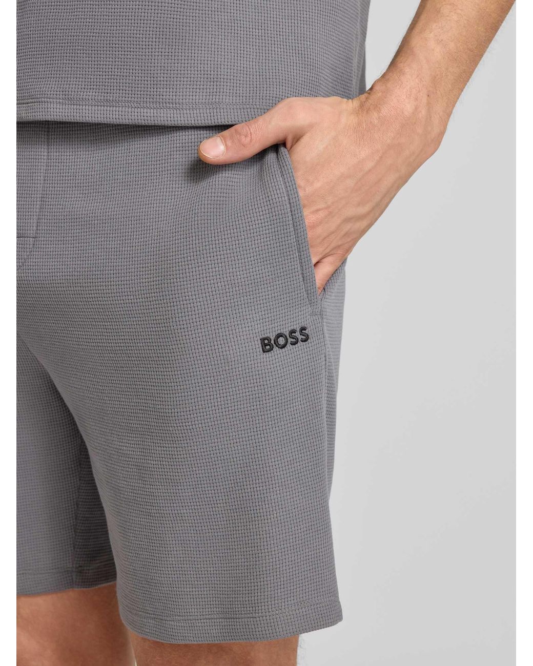 Boss Regular Fit Sweatshorts Van Katoenmix Model 'Waffle' in het Gray voor heren