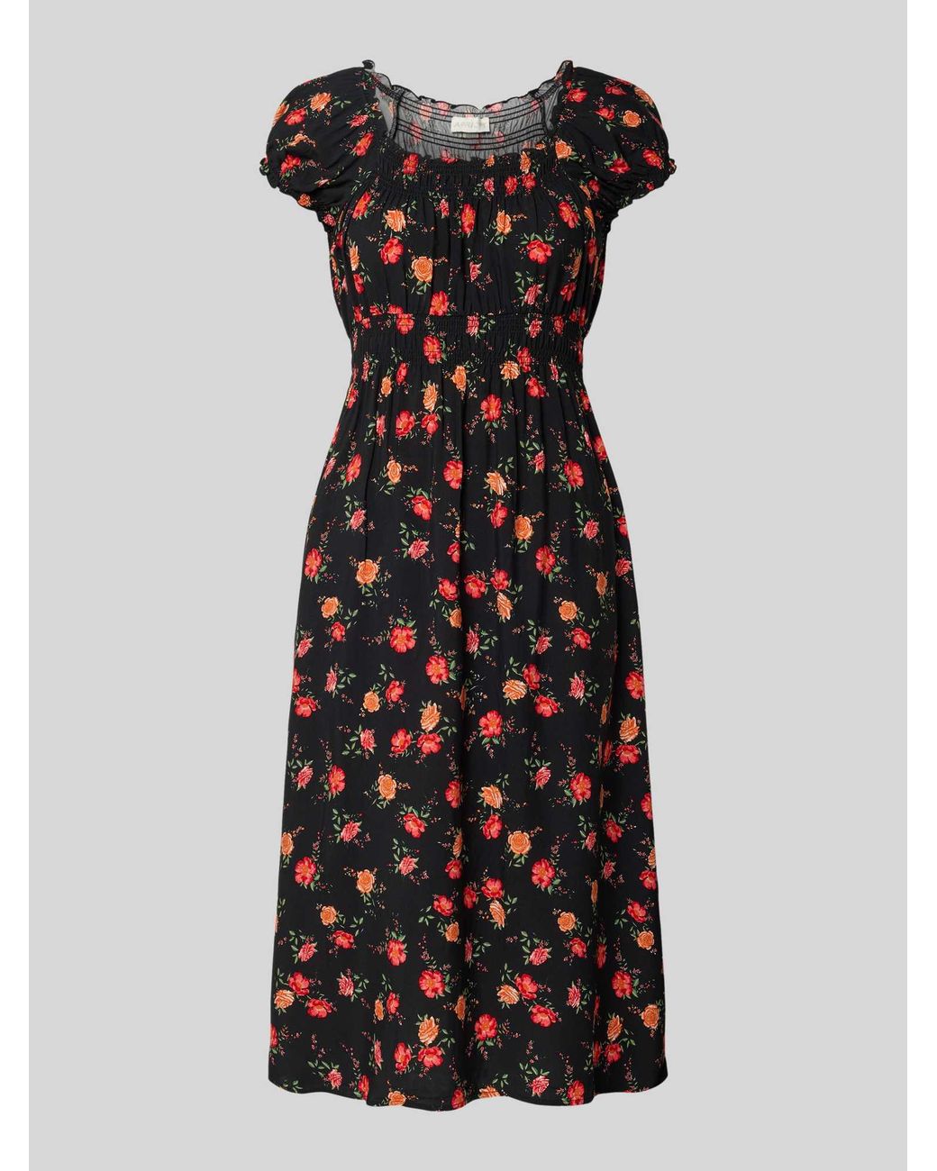Apricot Midi-Jurk Van Viscose Met Vierkante Hals in het Black
