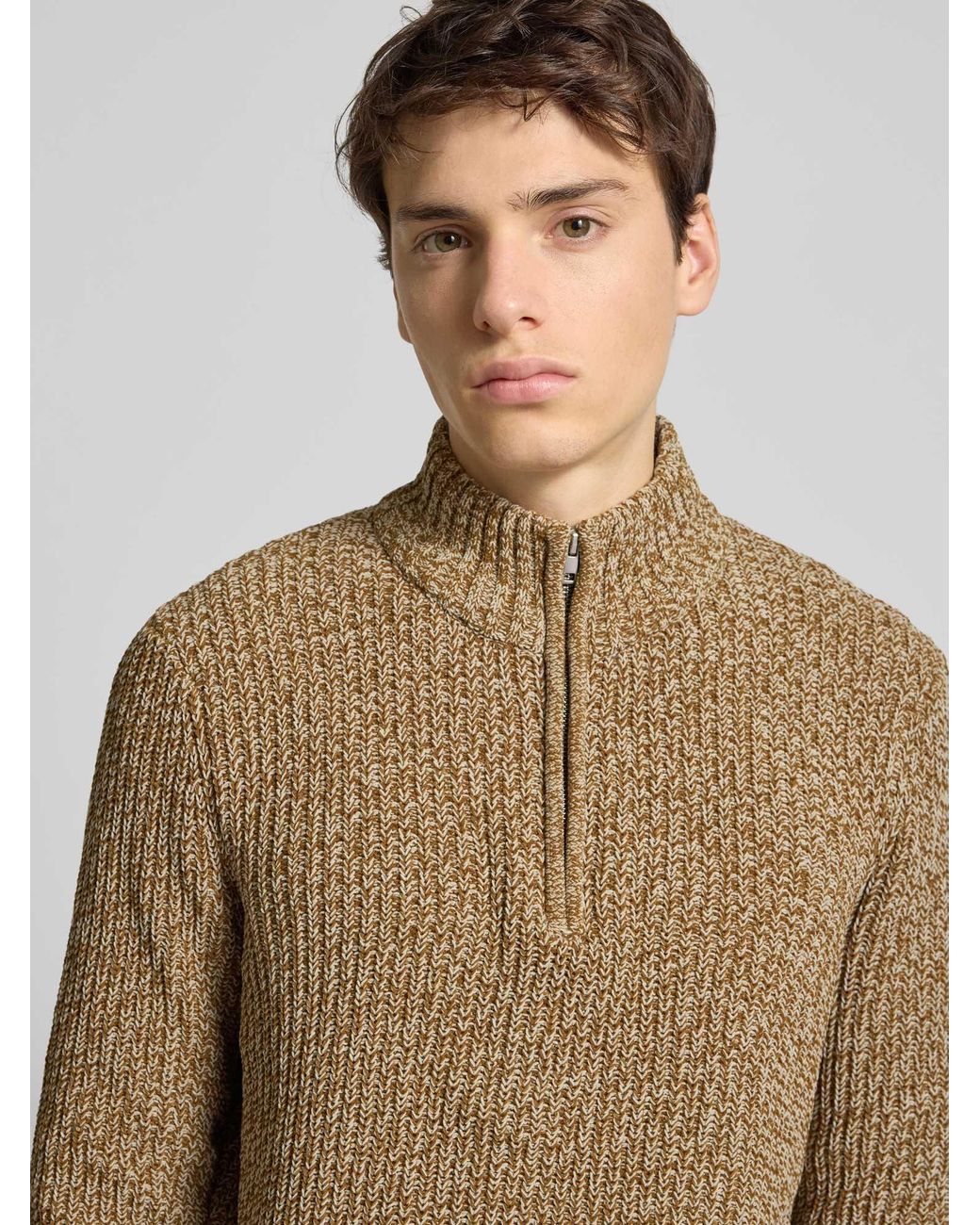 Only & Sons Regular Fit Schipperstrui Met Korte Ritssluiting, Model 'Join' in het Natural voor heren