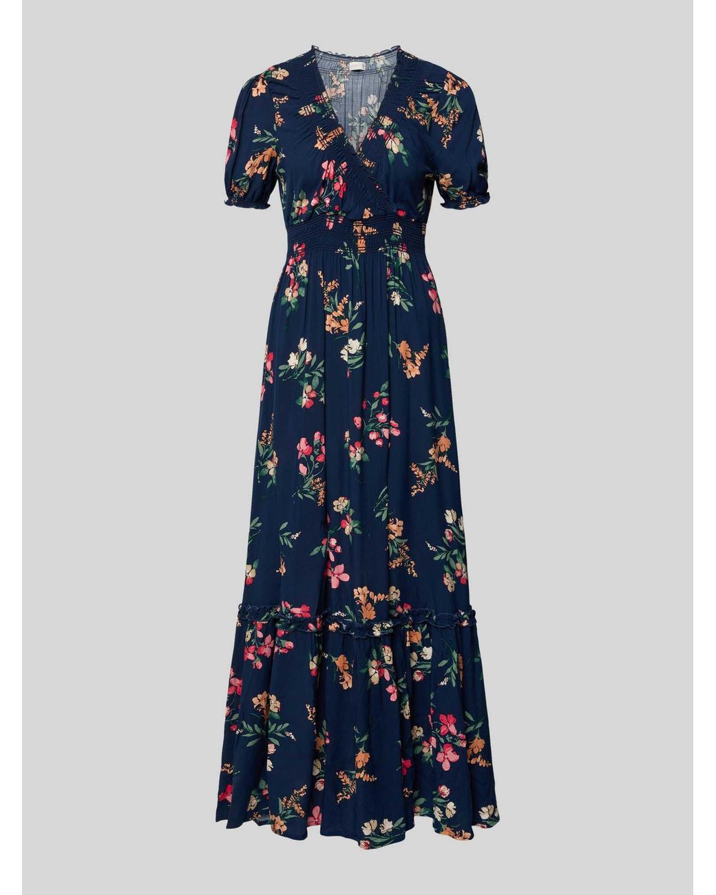 Apricot Regular Fit Maxi-Jurk Van Pure Viscose Met V-Hals in het Blue