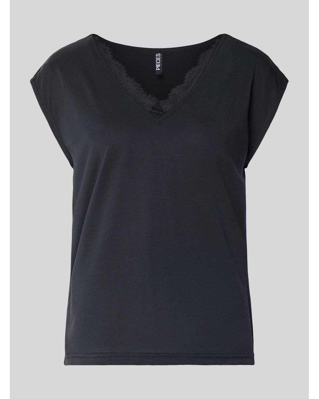Pieces Relaxed Fit T-Shirt Van Modalmix Model 'Kamala Lace' in het Black