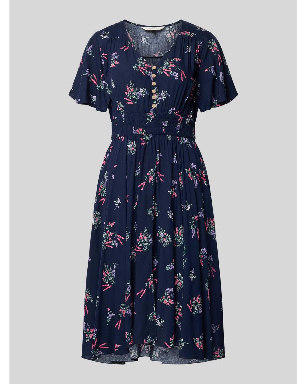 Apricot Knie-Lange Jurk Van Viscose Met V-Hals in het Blue