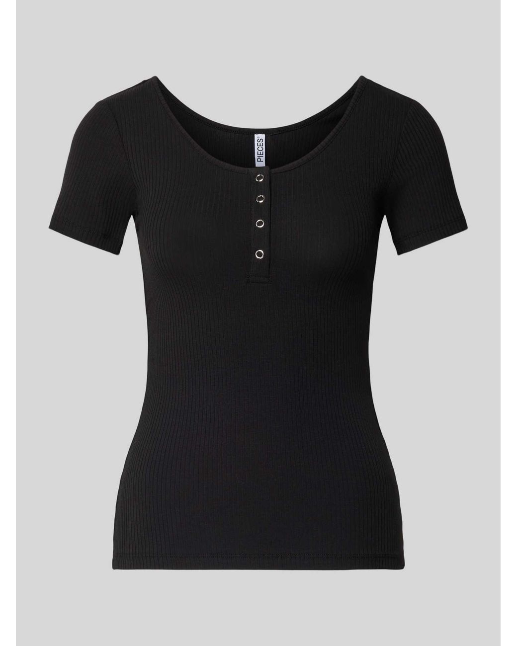 Pieces T-shirt Met Ribstructuur, Model 'kitte' in het Black