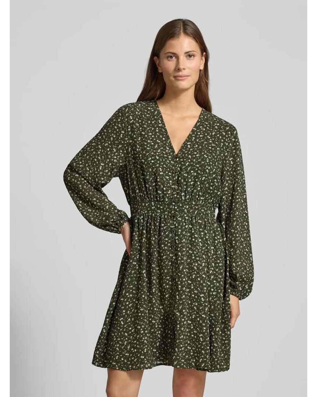 MSCH Copenhagen Green Minikleid im Allover-Look mit Knopfleiste Modell 'Kaylen Oceanna'