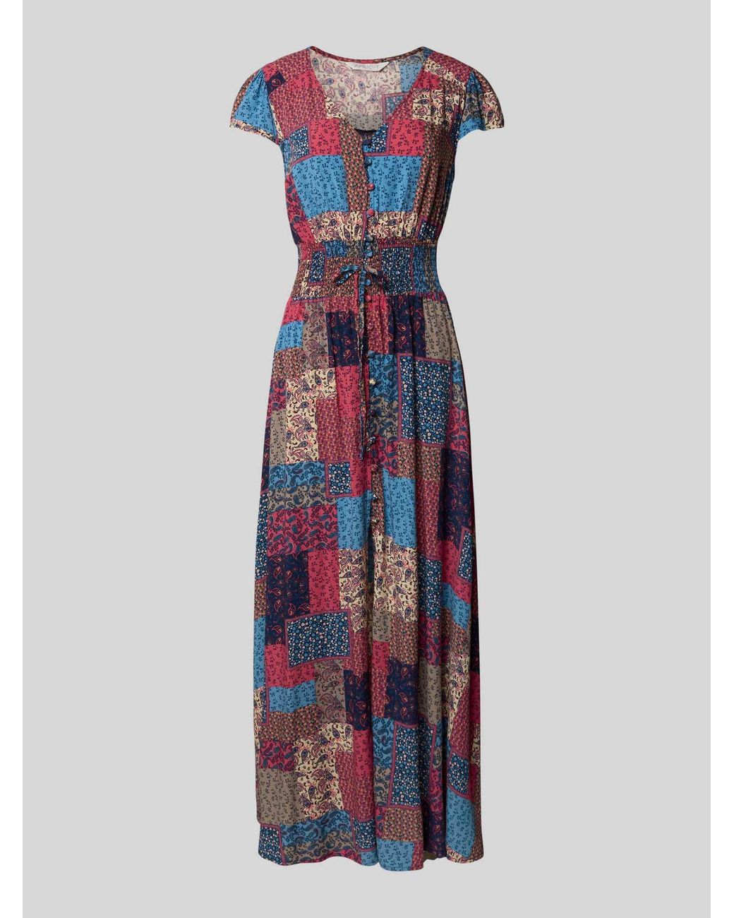 Apricot Maxi-Jurk Van Viscose Met V-Hals in het Blue