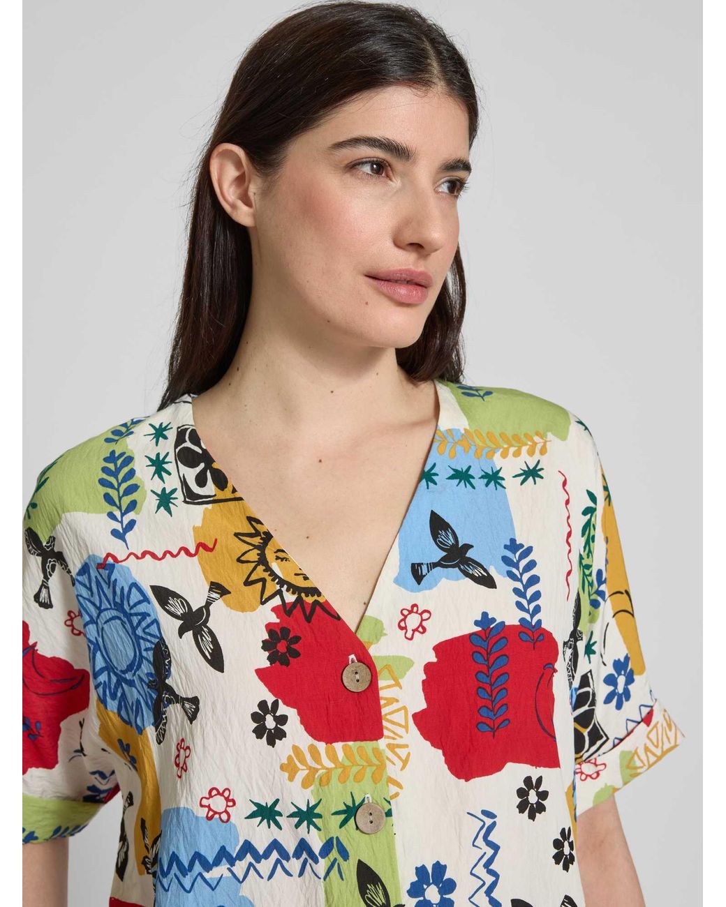 Apricot Regular Fit Blouse Met V-hals in het Gray