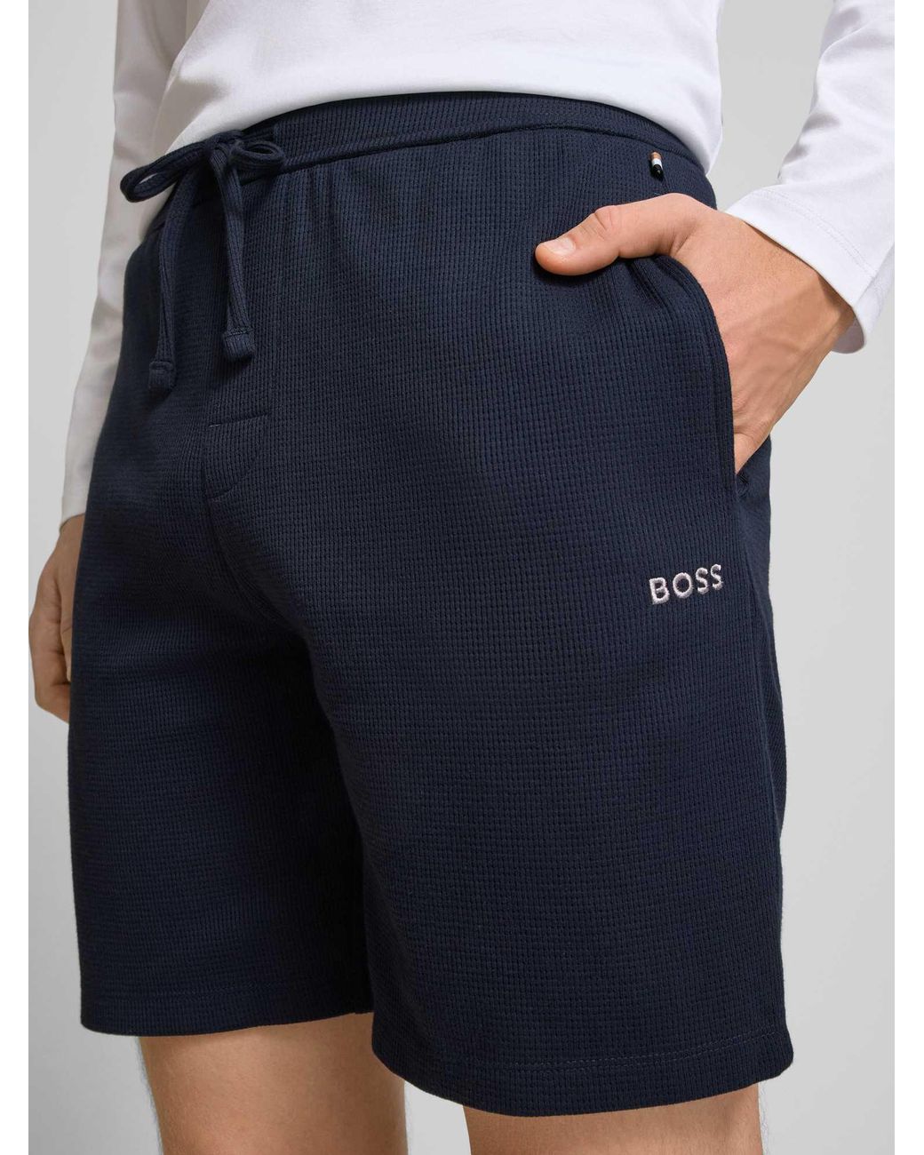 Boss Korte Regular Fit Broek Met Structuurmotief in het Blue voor heren