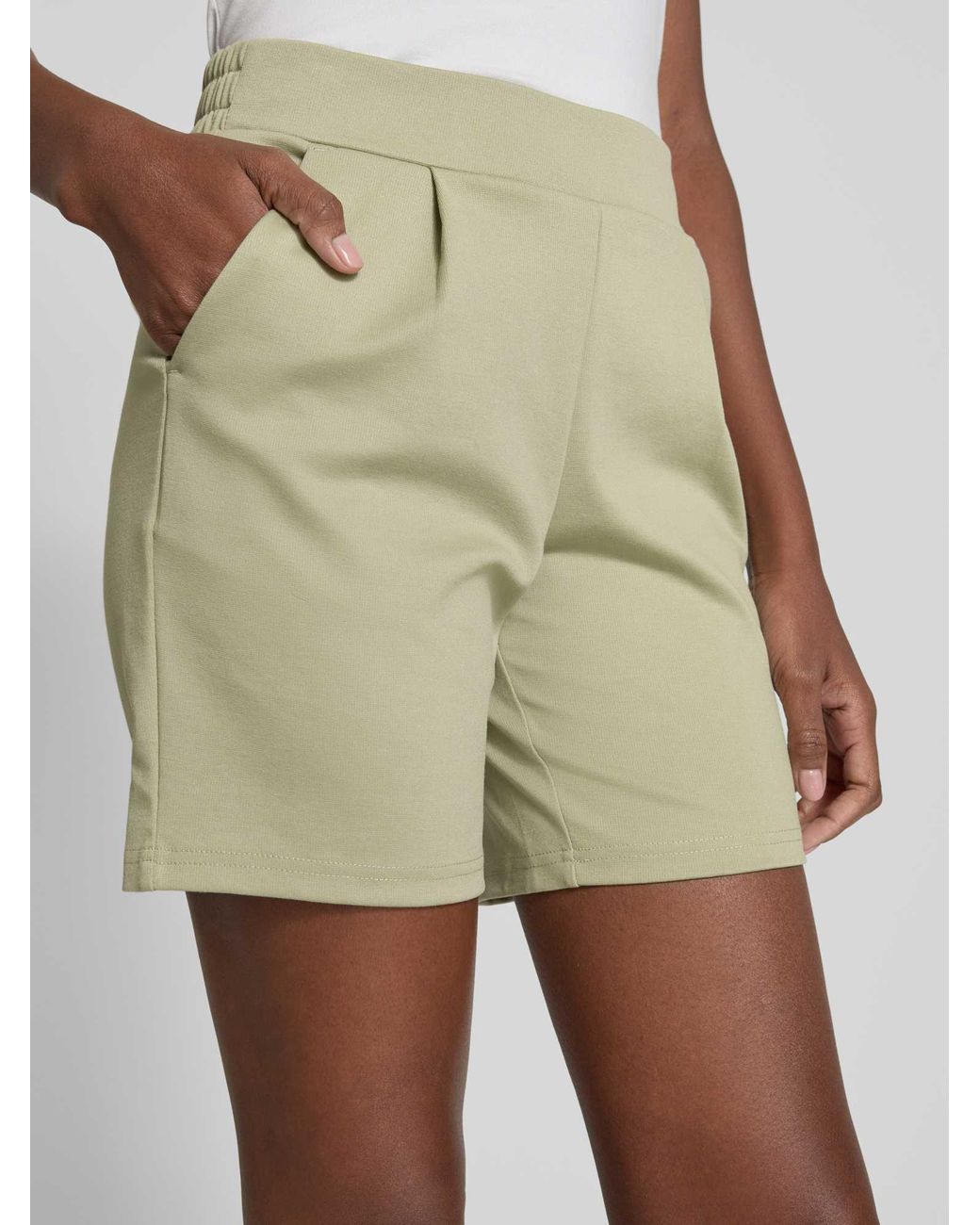 Ichi Regular Fit Korte Broek Met Bandplooien in het Natural