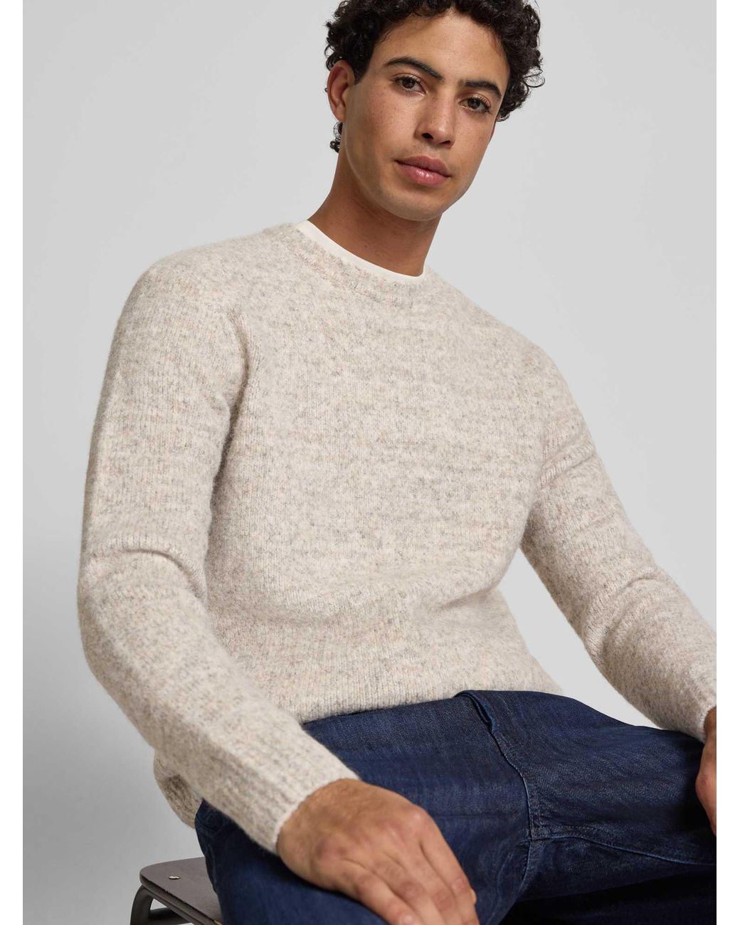 Only & Sons Regular Fit Gebreide Pullover Met Wol, Model 'Bay' in het Natural voor heren