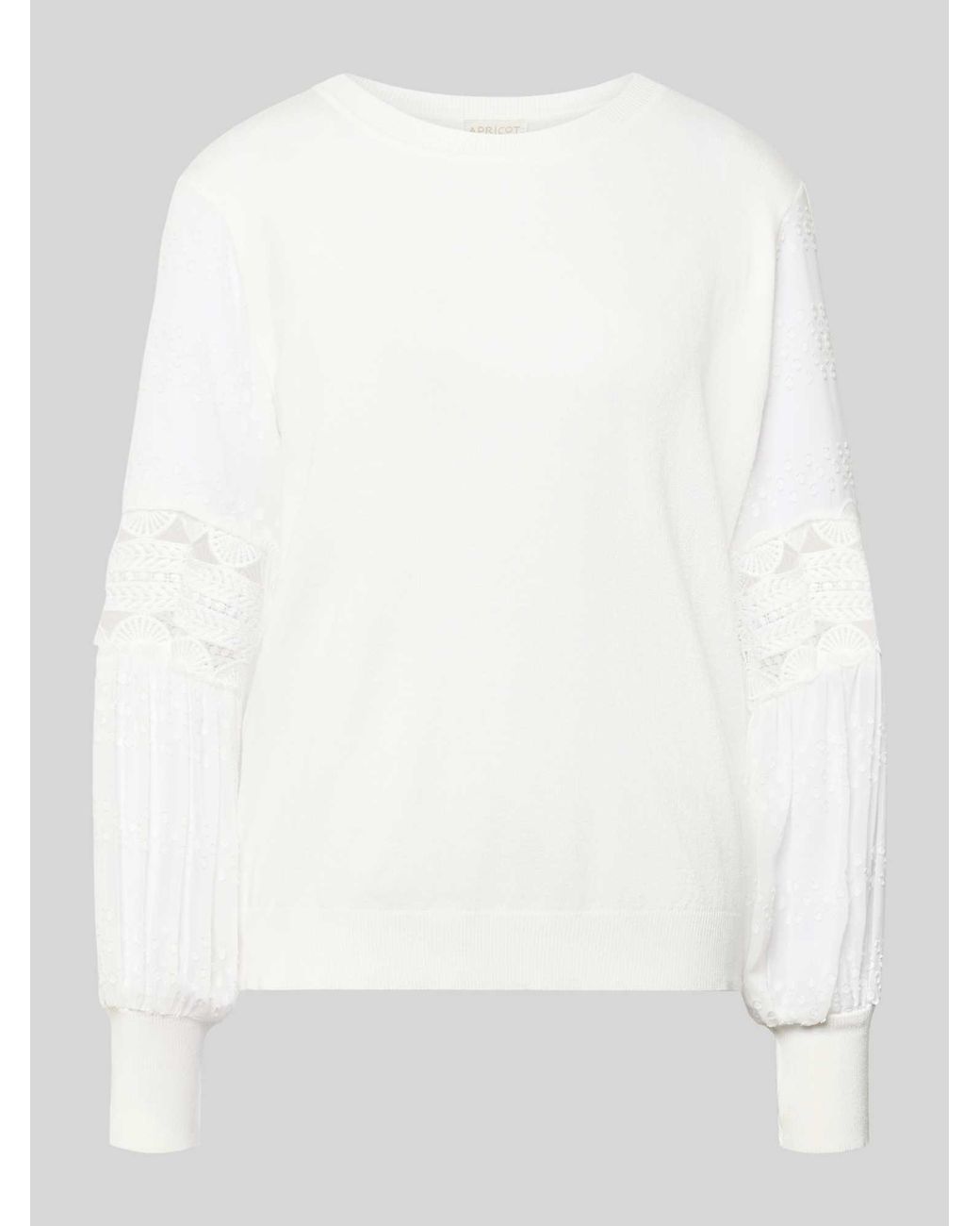 Apricot Gebreide Pullover Van Viscose Met Semi-Transparante Mouwen in het White