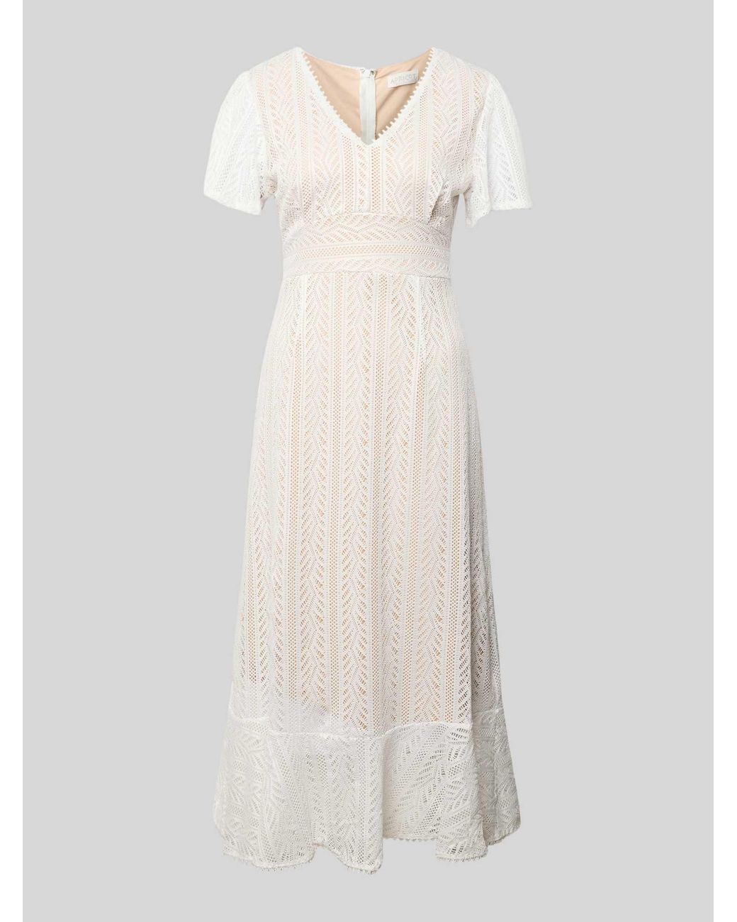 Apricot Midi-Jurk Van Gehaakt Kant Met V-Hals in het White
