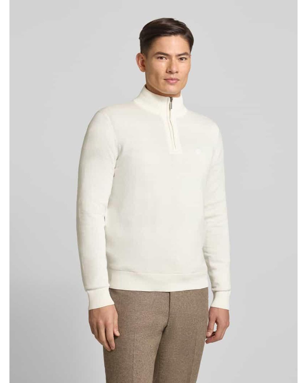 Bugatti Strickpullover mit Stehkragen in Natural für Herren