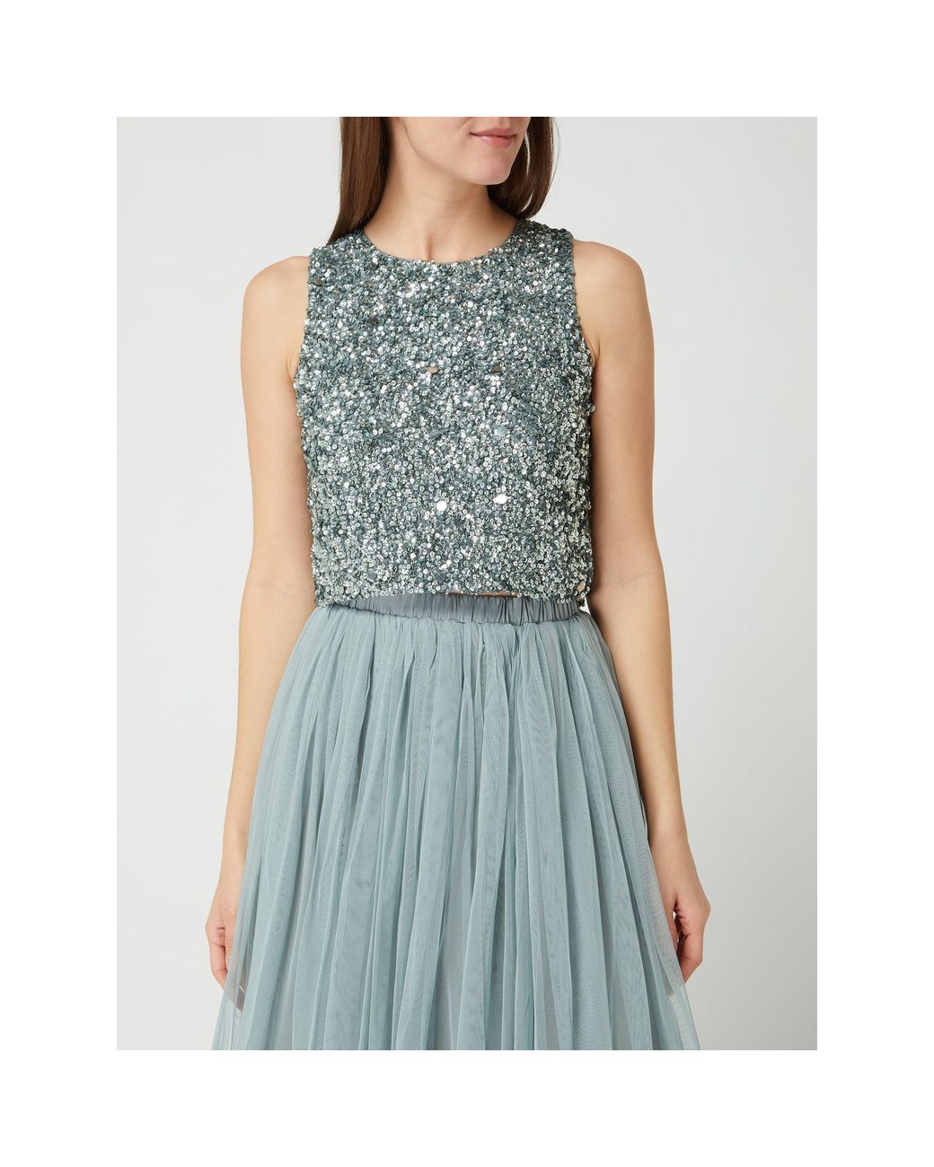 LACE BEADS Crop Top mit Pailletten Modell Picasso in Grau Lyst DE