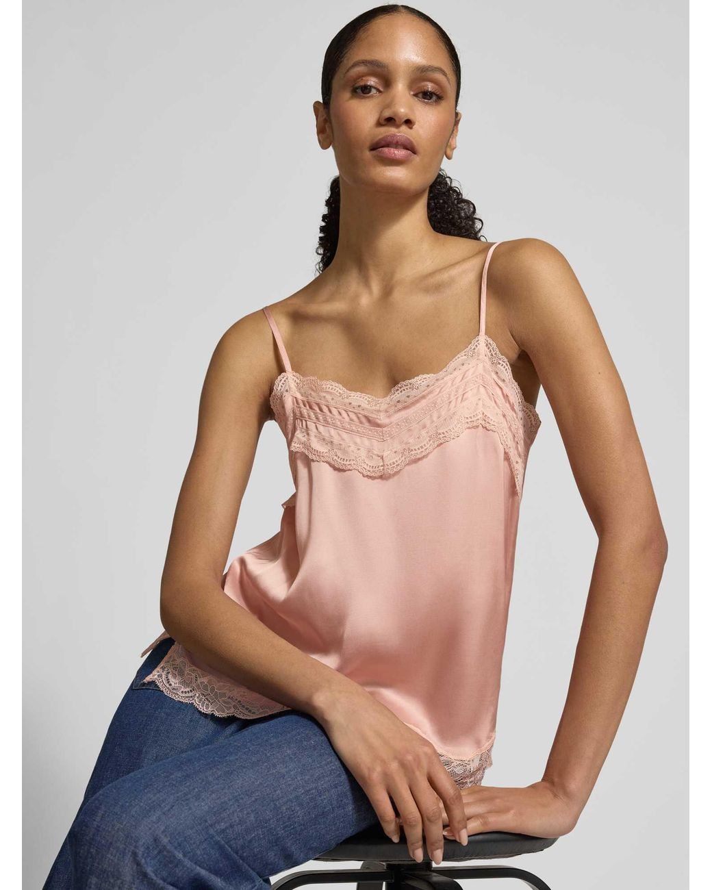 Jake*s Regular Fit Blousetop Met Kant in het Pink