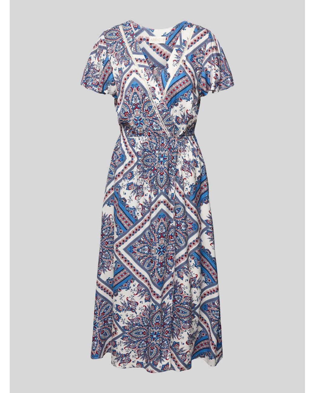 Apricot Midi-Jurk Met V-Hals in het Blue