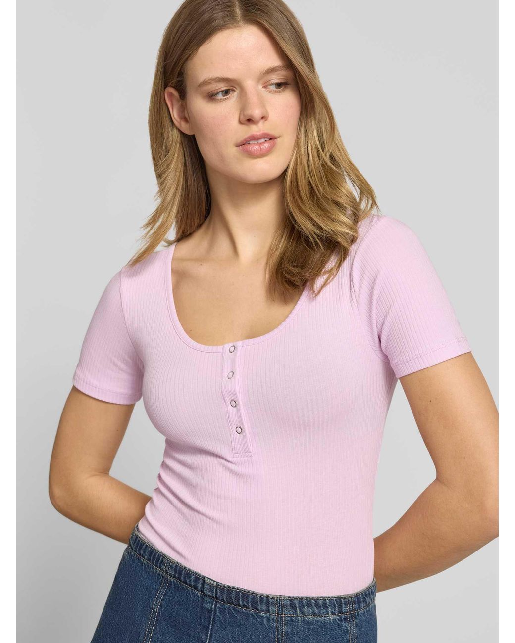 Pieces Slim Fit T-Shirt Van Katoenmix Model 'Kitte' in het Pink
