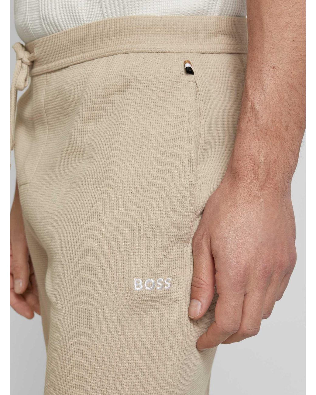 Boss Korte Regular Fit Broek Met Structuurmotief in het Natural voor heren
