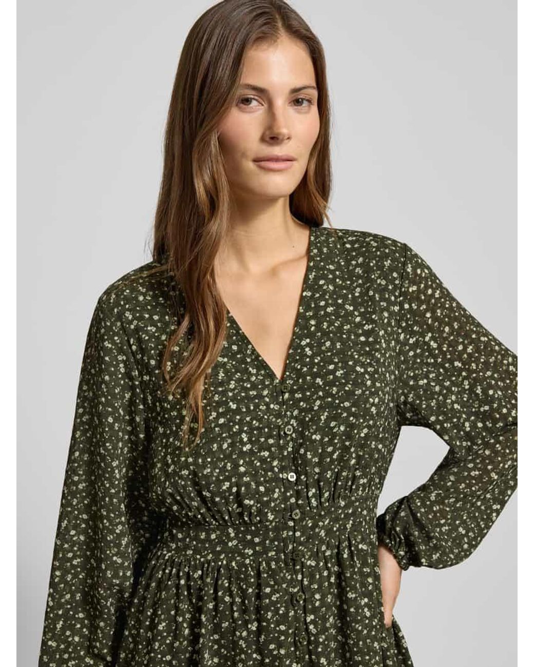 MSCH Copenhagen Green Minikleid im Allover-Look mit Knopfleiste Modell 'Kaylen Oceanna'