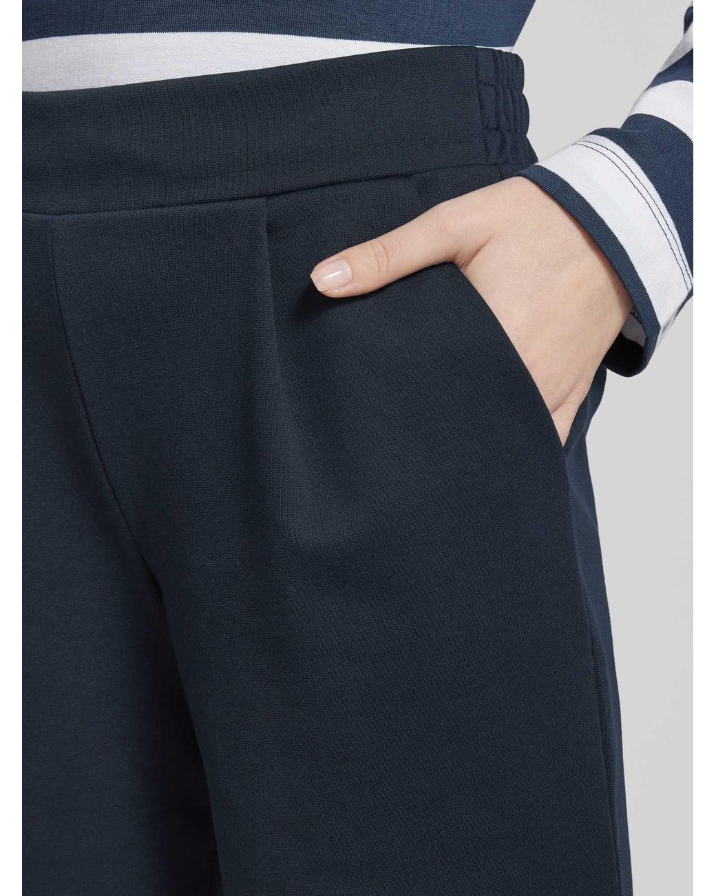 Ichi Regular Fit Sweatshorts Met Bandplooien, Model 'Kate' in het Blue