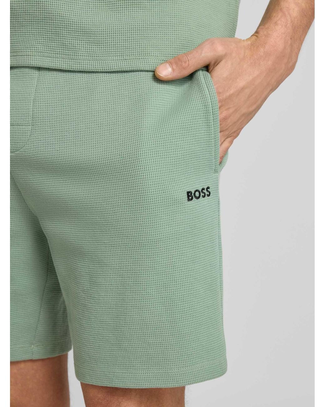 Boss Regular Fit Sweatshorts Van Katoenmix Model 'Waffle' in het Green voor heren