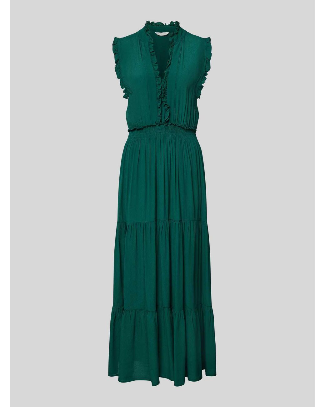 Apricot Maxi-Jurk Van Viscose Met V-Hals En Ruches in het Green